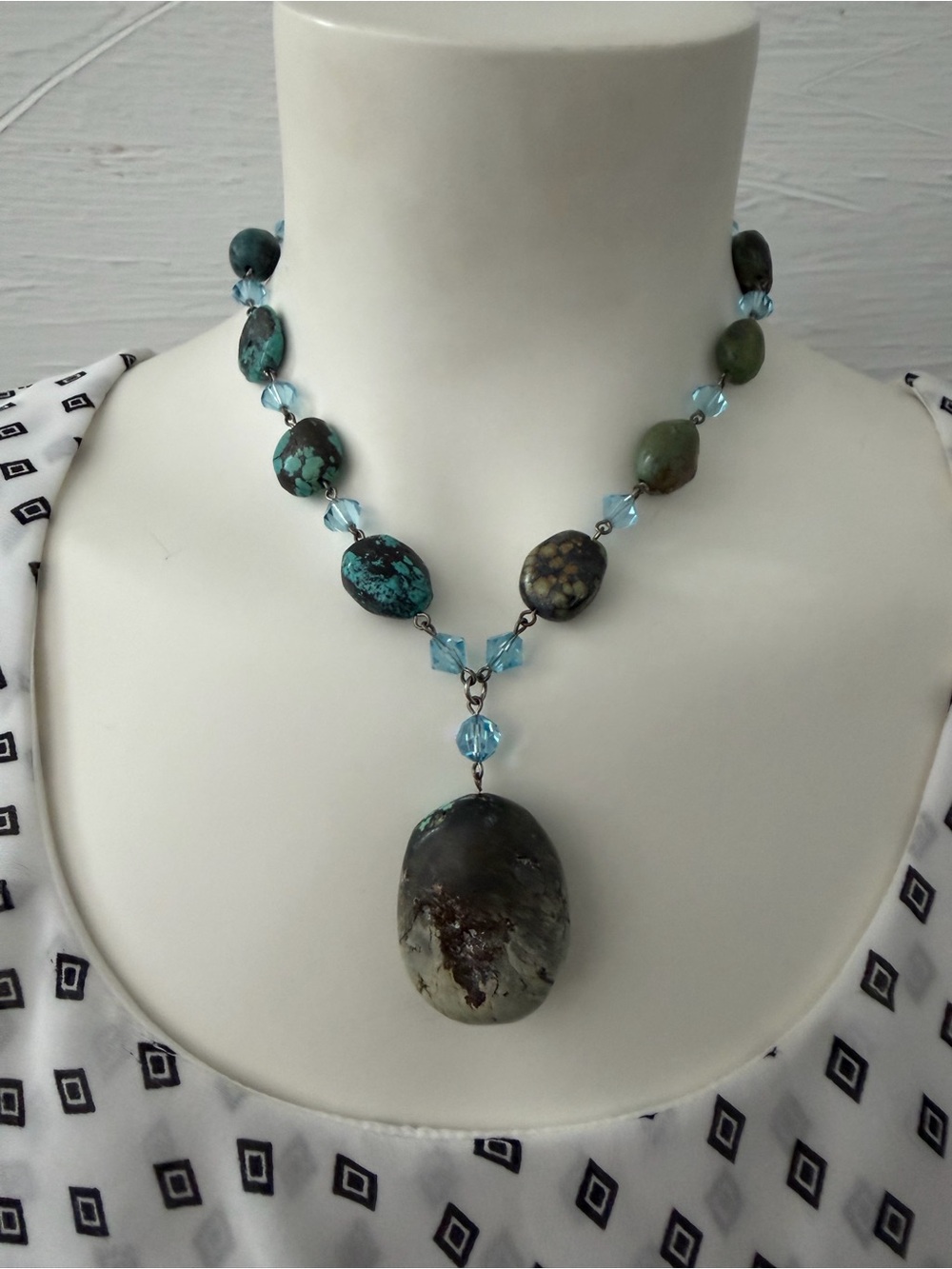 Turquoise and Aqua Stone Pendant Necklace